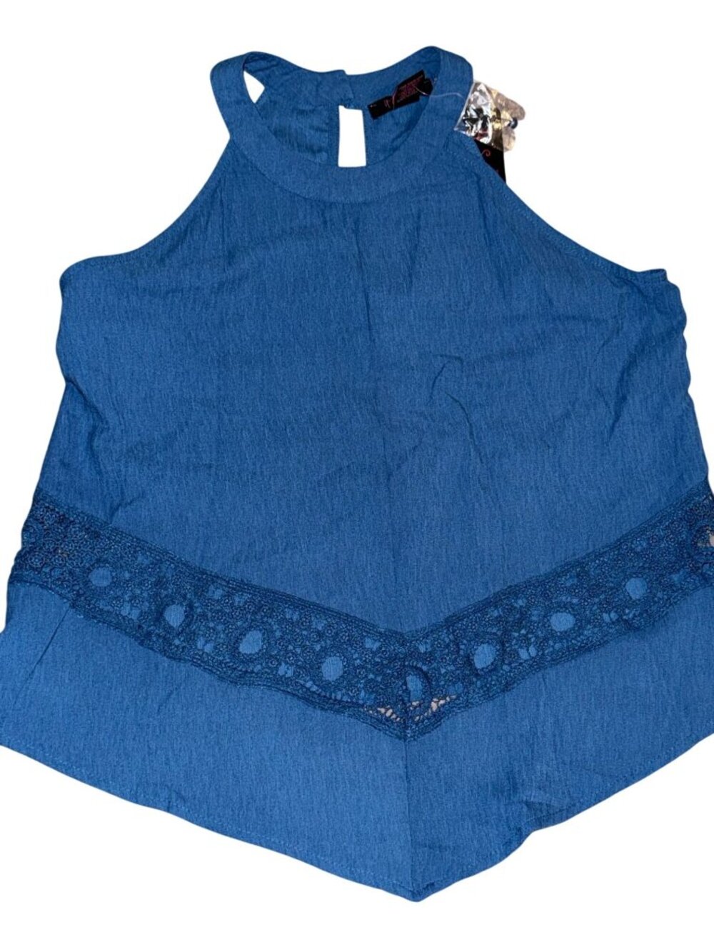 Its Pink Womens Sleeveless Blue Top With Lace Detail Size L
